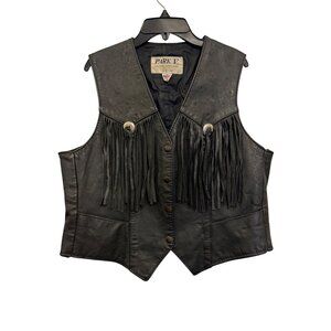 Genuine Leather Fringe Vest Park V Womens Size 18 Black